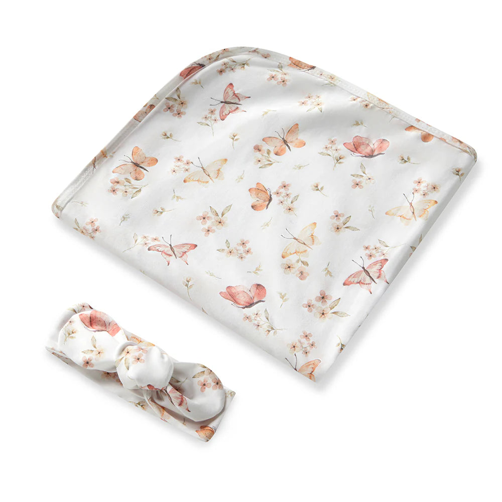 Butterfly Baby Jersey Wrap & Beanie Set