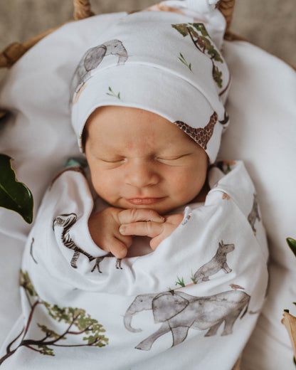 Safari Snuggle Swaddle &amp; Beanie Set