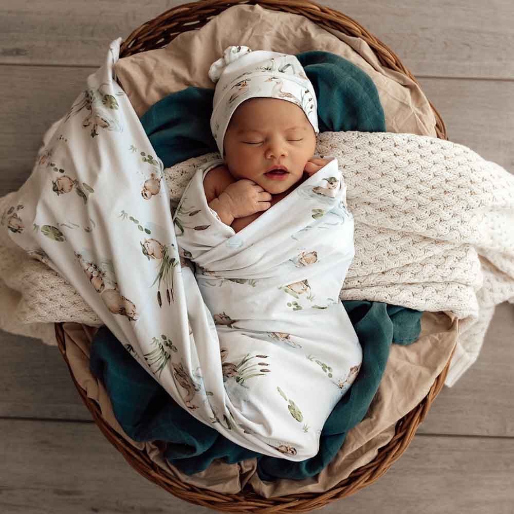 Duck Pond Organic Jersey Wrap &amp; Beanie Set