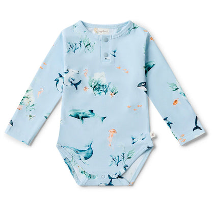 Snuggle Hunny Blue Ocean Long Sleeve Organic Bodysuit