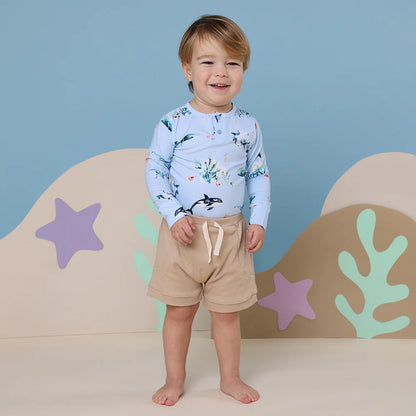 Snuggle Hunny Blue Ocean Long Sleeve Organic Bodysuit