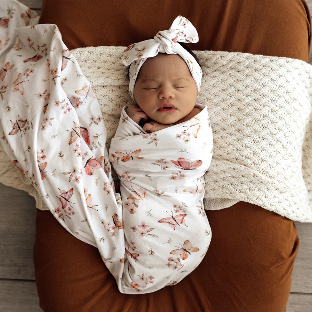 Butterfly Baby Jersey Wrap &amp; Beanie Set