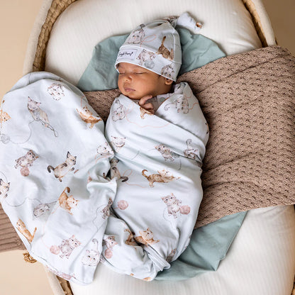 Kittens Organic Jersey Wrap &amp; Beanie Set
