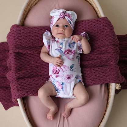 Snuggle Hunny Lilac Skies Short Sleeve Organic Bodysuit with Frill