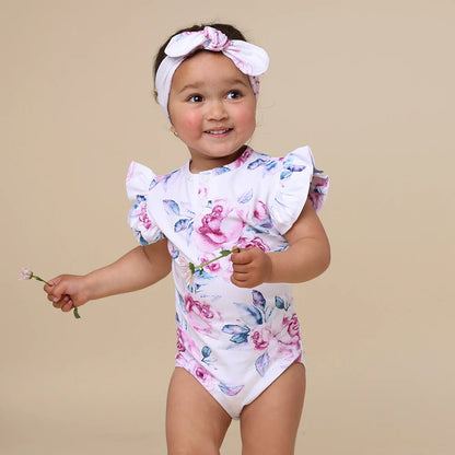 Snuggle Hunny Lilac Skies Short Sleeve Organic Bodysuit with Frill